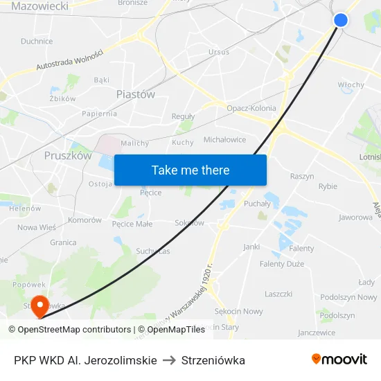 PKP WKD Al. Jerozolimskie to Strzeniówka map