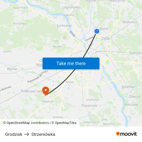 Grodzisk to Strzeniówka map