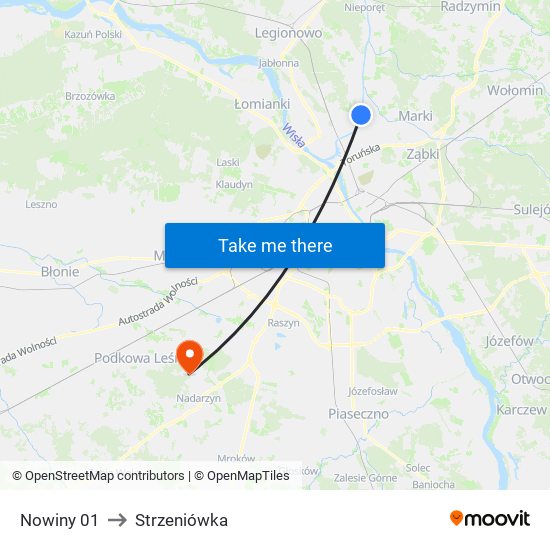 Nowiny 01 to Strzeniówka map