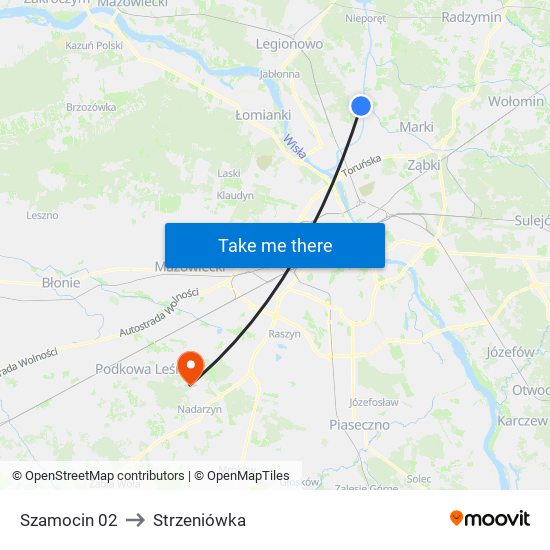 Szamocin to Strzeniówka map