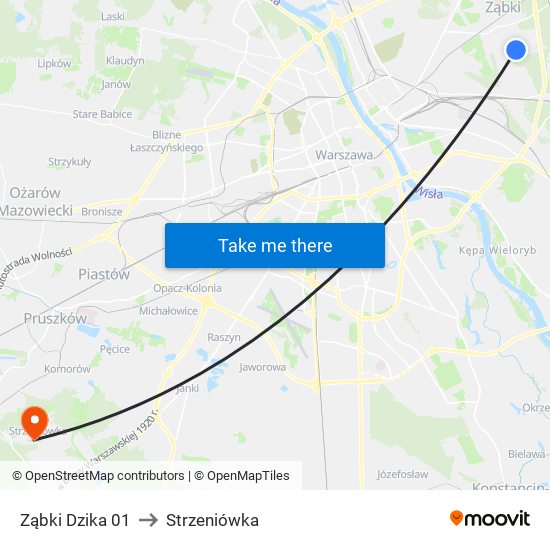 Ząbki Dzika 01 to Strzeniówka map