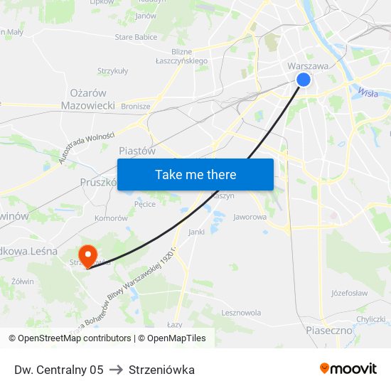 Dw. Centralny 05 to Strzeniówka map