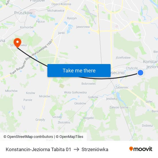 Konstancin-Jeziorna Tabita 01 to Strzeniówka map