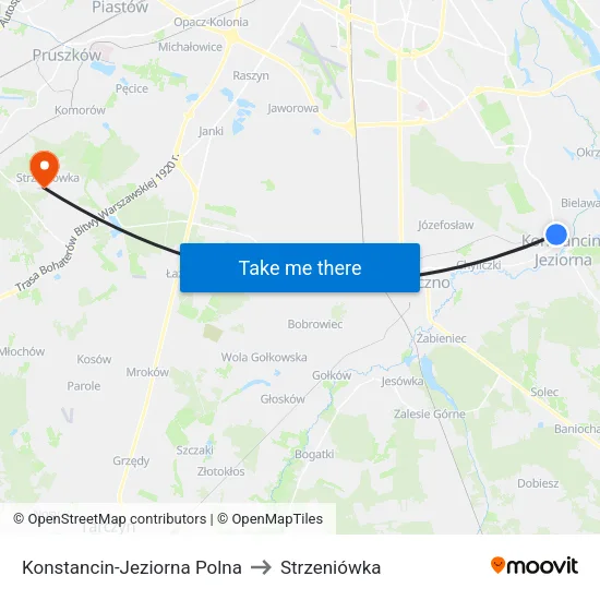 Konstancin-Jeziorna Polna to Strzeniówka map