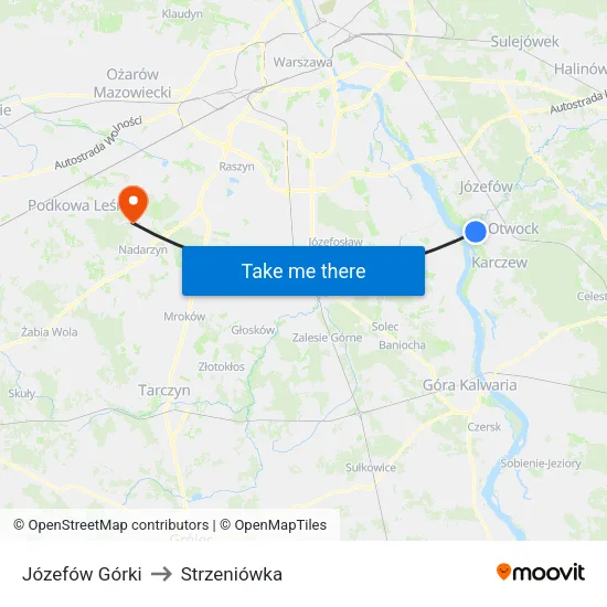 Józefów Górki to Strzeniówka map