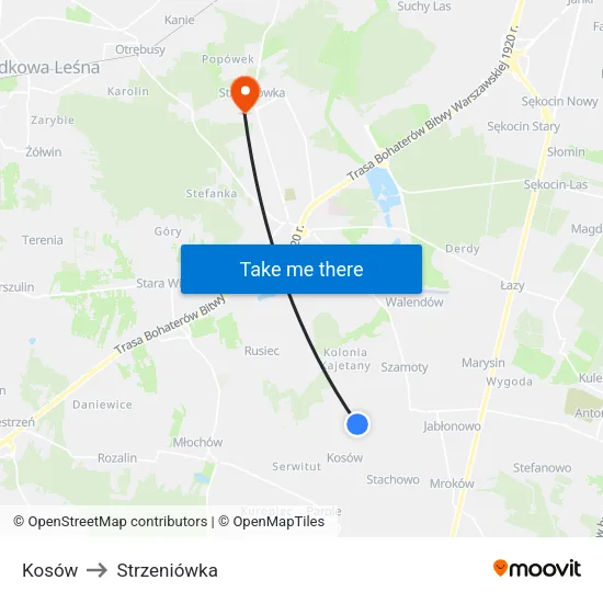 Kosów to Strzeniówka map