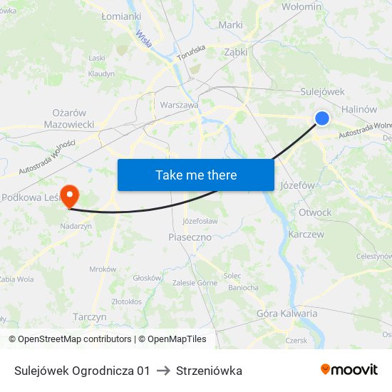 Sulejówek Ogrodnicza to Strzeniówka map