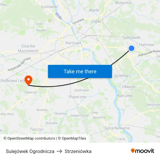 Sulejówek Ogrodnicza to Strzeniówka map
