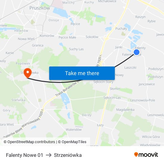 Falenty Nowe 01 to Strzeniówka map