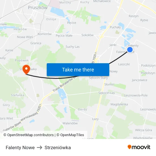 Falenty Nowe to Strzeniówka map