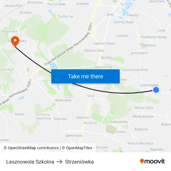 Lesznowola Szkolna to Strzeniówka map