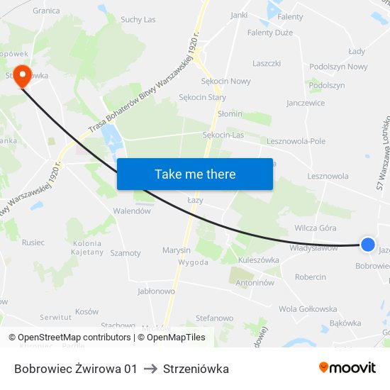 Bobrowiec Żwirowa to Strzeniówka map