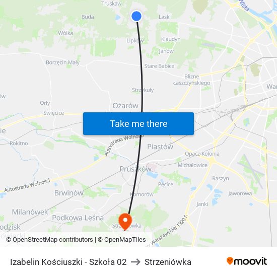 Izabelin Kościuszki-Szkoła to Strzeniówka map