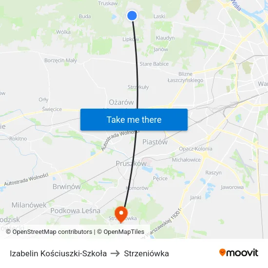 Izabelin Kościuszki - Szkoła to Strzeniówka map