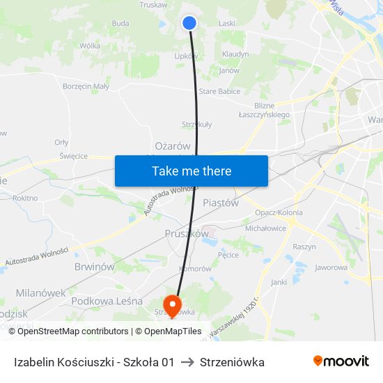 Izabelin Kościuszki - Szkoła 01 to Strzeniówka map