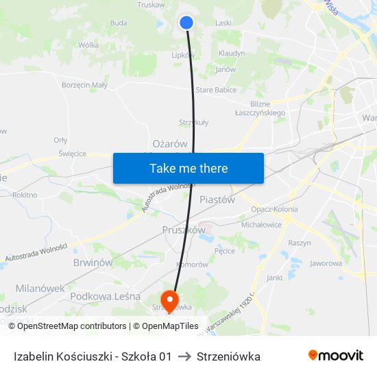 Izabelin Kościuszki-Szkoła to Strzeniówka map