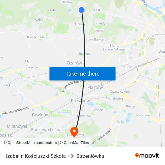 Izabelin Kościuszki - Szkoła to Strzeniówka map