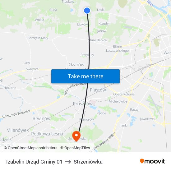 Izabelin Urząd Gminy to Strzeniówka map