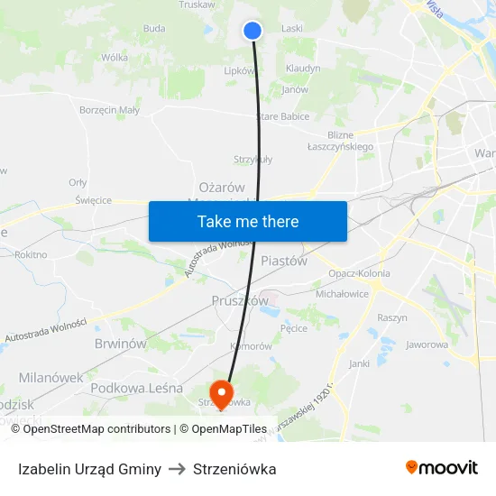 Izabelin Urząd Gminy to Strzeniówka map