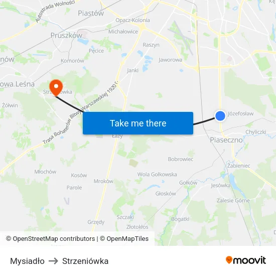 Mysiadło to Strzeniówka map