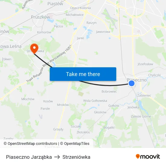 Piaseczno Jarząbka to Strzeniówka map