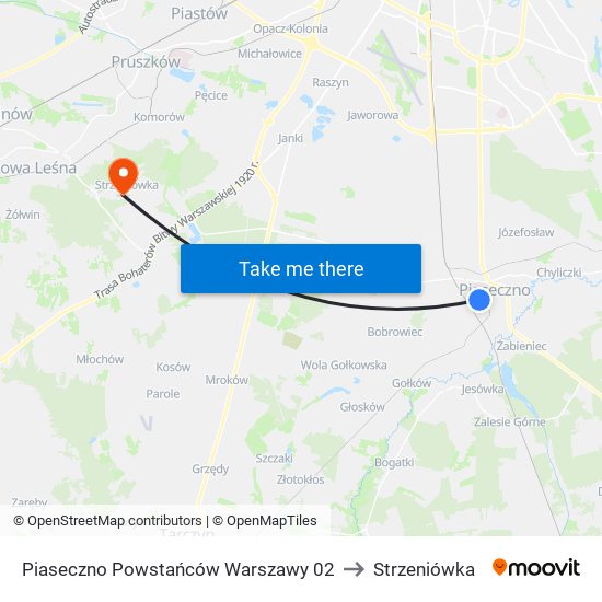 Piaseczno Powstańców Warszawy 02 to Strzeniówka map