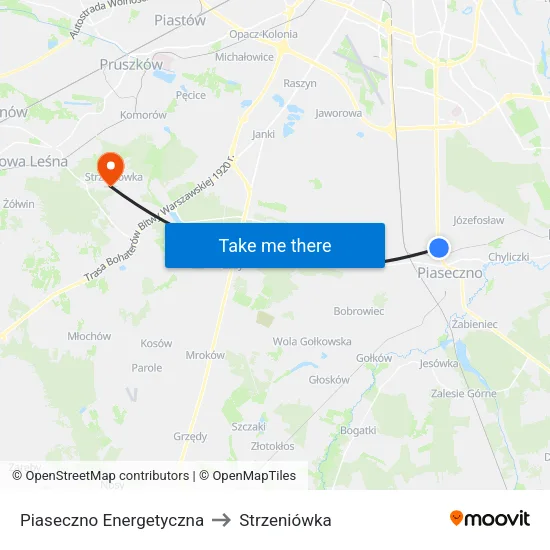 Piaseczno Energetyczna to Strzeniówka map