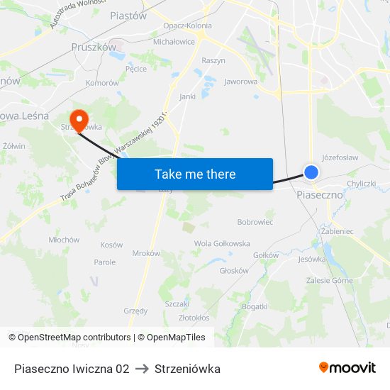 Piaseczno Iwiczna 02 to Strzeniówka map