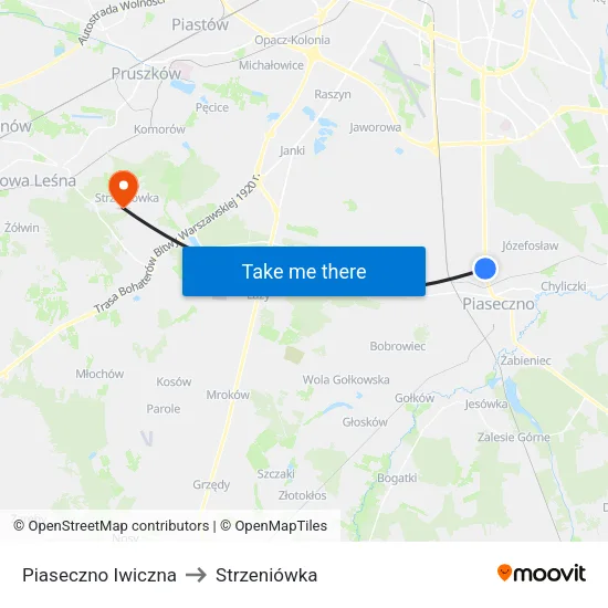 Piaseczno Iwiczna to Strzeniówka map