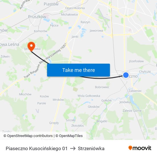 Piaseczno Kusocińskiego 01 to Strzeniówka map