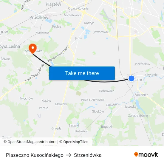Piaseczno Kusocińskiego to Strzeniówka map