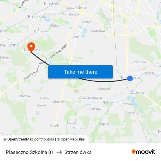 Piaseczno Szkolna to Strzeniówka map