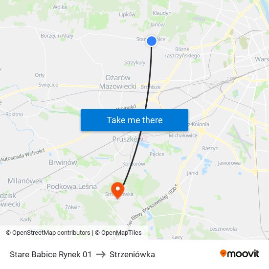Stare Babice Rynek 01 to Strzeniówka map