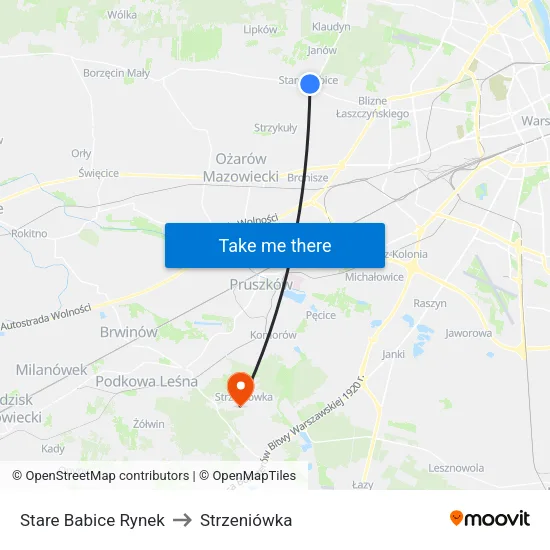 Stare Babice Rynek to Strzeniówka map