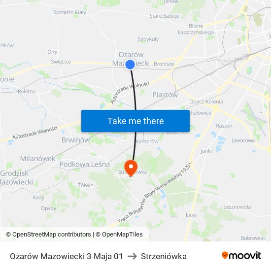 Ożarów Mazowiecki 3 Maja 01 to Strzeniówka map