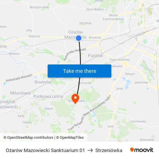 Ożarów Mazowiecki Sanktuarium to Strzeniówka map