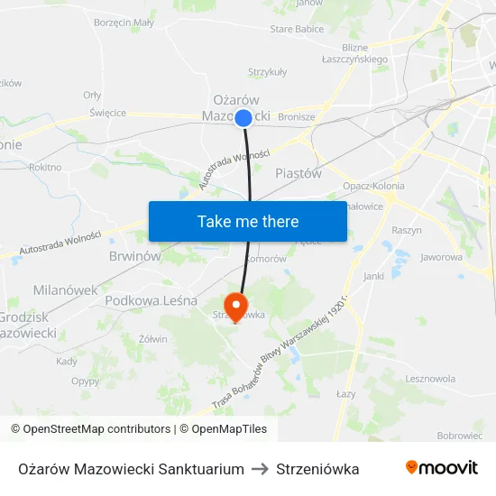 Ożarów Mazowiecki Sanktuarium to Strzeniówka map
