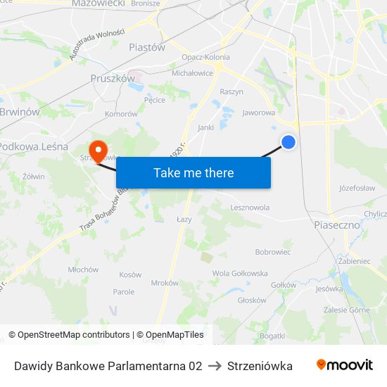 Dawidy Bankowe Parlamentarna 02 to Strzeniówka map