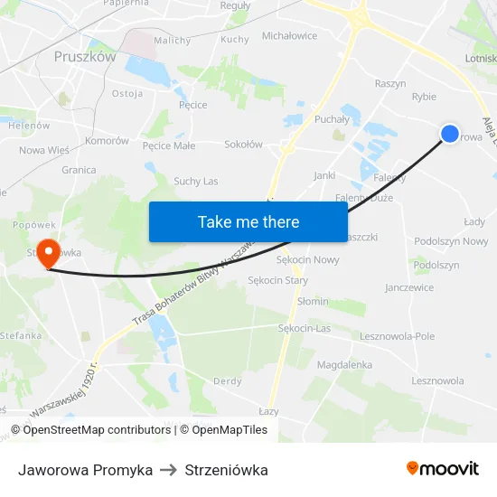 Jaworowa Promyka to Strzeniówka map
