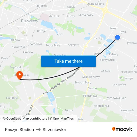 Raszyn Stadion to Strzeniówka map