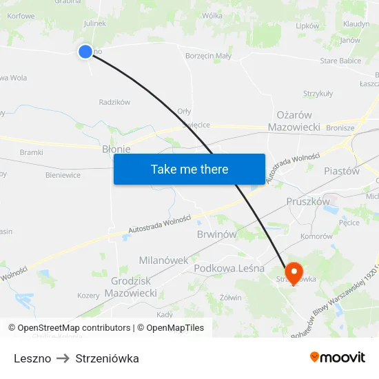 Leszno to Strzeniówka map