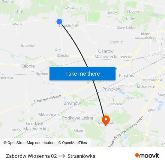 Zaborów Wiosenna to Strzeniówka map