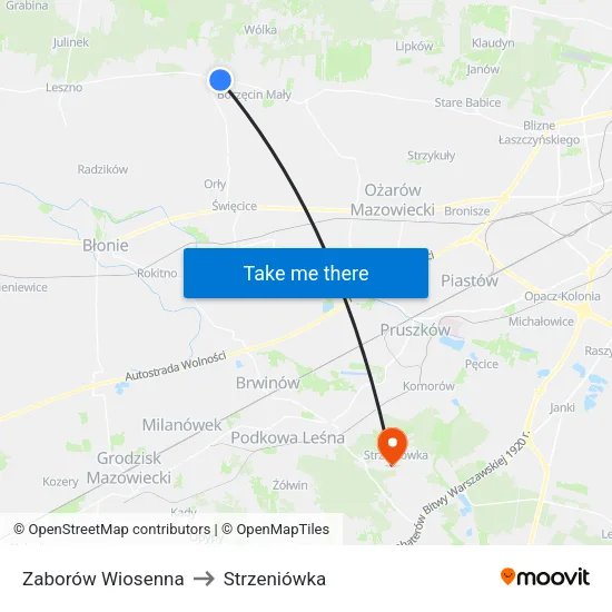 Zaborów Wiosenna to Strzeniówka map