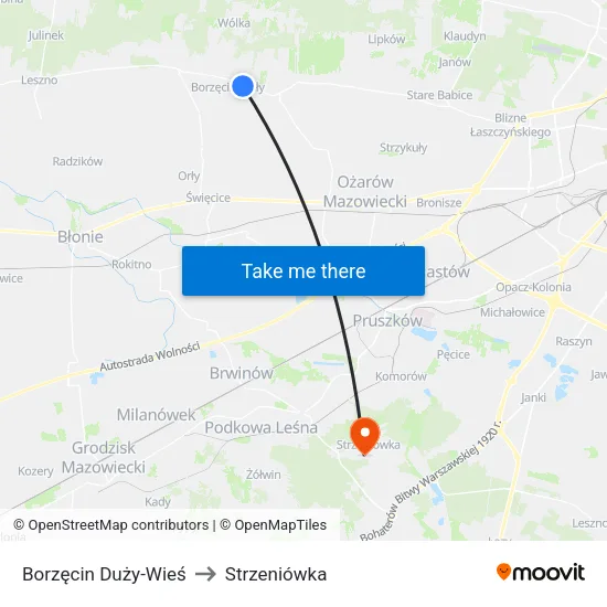 Borzęcin Duży - Wieś to Strzeniówka map