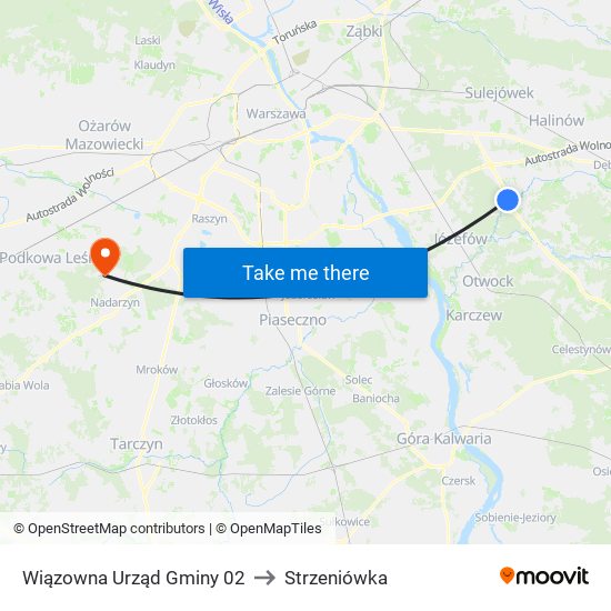 Wiązowna Urząd Gminy 02 to Strzeniówka map