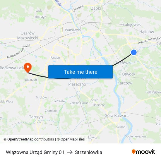 Wiązowna Urząd Gminy 01 to Strzeniówka map