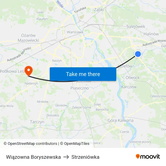 Wiązowna Boryszewska to Strzeniówka map