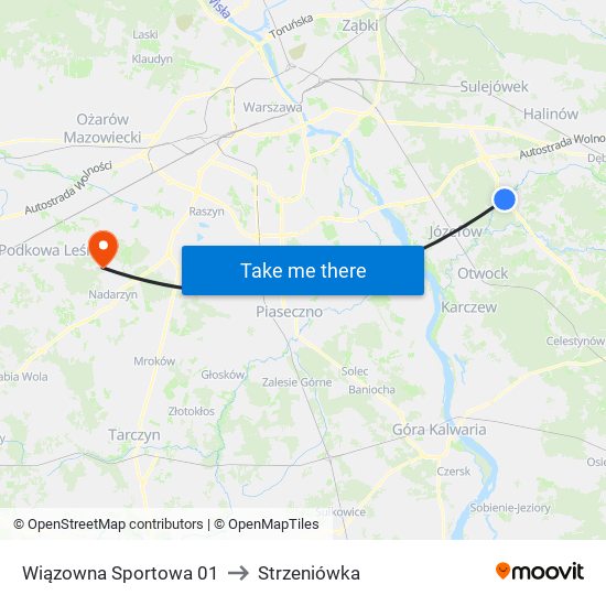 Wiązowna Sportowa to Strzeniówka map