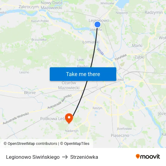 Legionowo Siwińskiego to Strzeniówka map