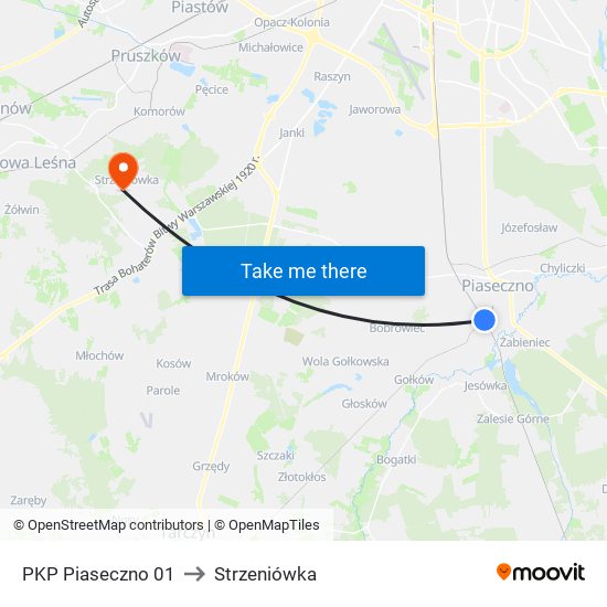 PKP Piaseczno to Strzeniówka map